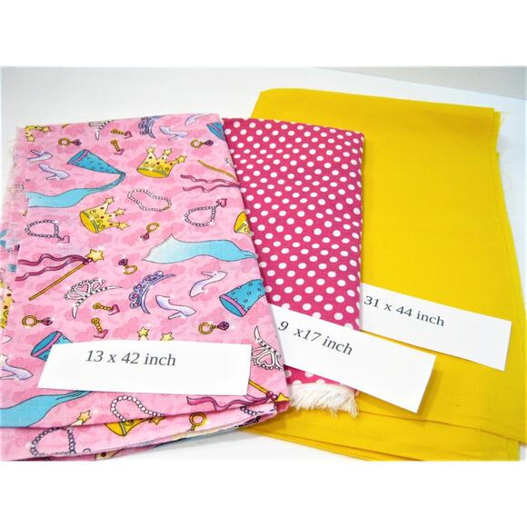 Fabric Yardage Remnants Cotton Blend Kids Girls Pink Princess Dots & Yellow - Picture 1 of 3